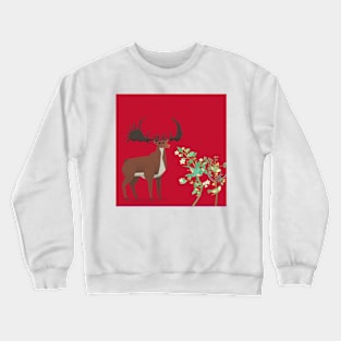 Curious deer with red background Crewneck Sweatshirt